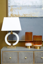 Elora Circular Marble Table Lamp with Ivory Shade