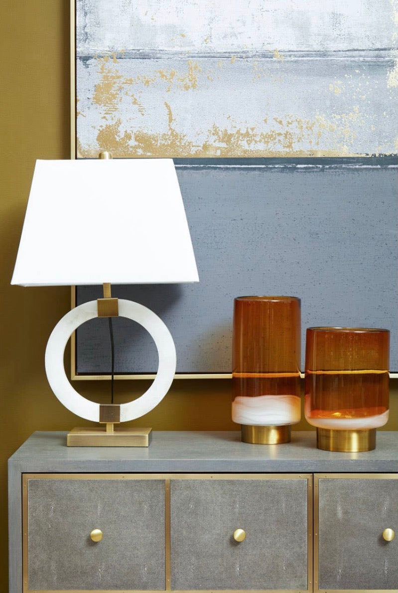 Elora Circular Marble Table Lamp with Ivory Shade