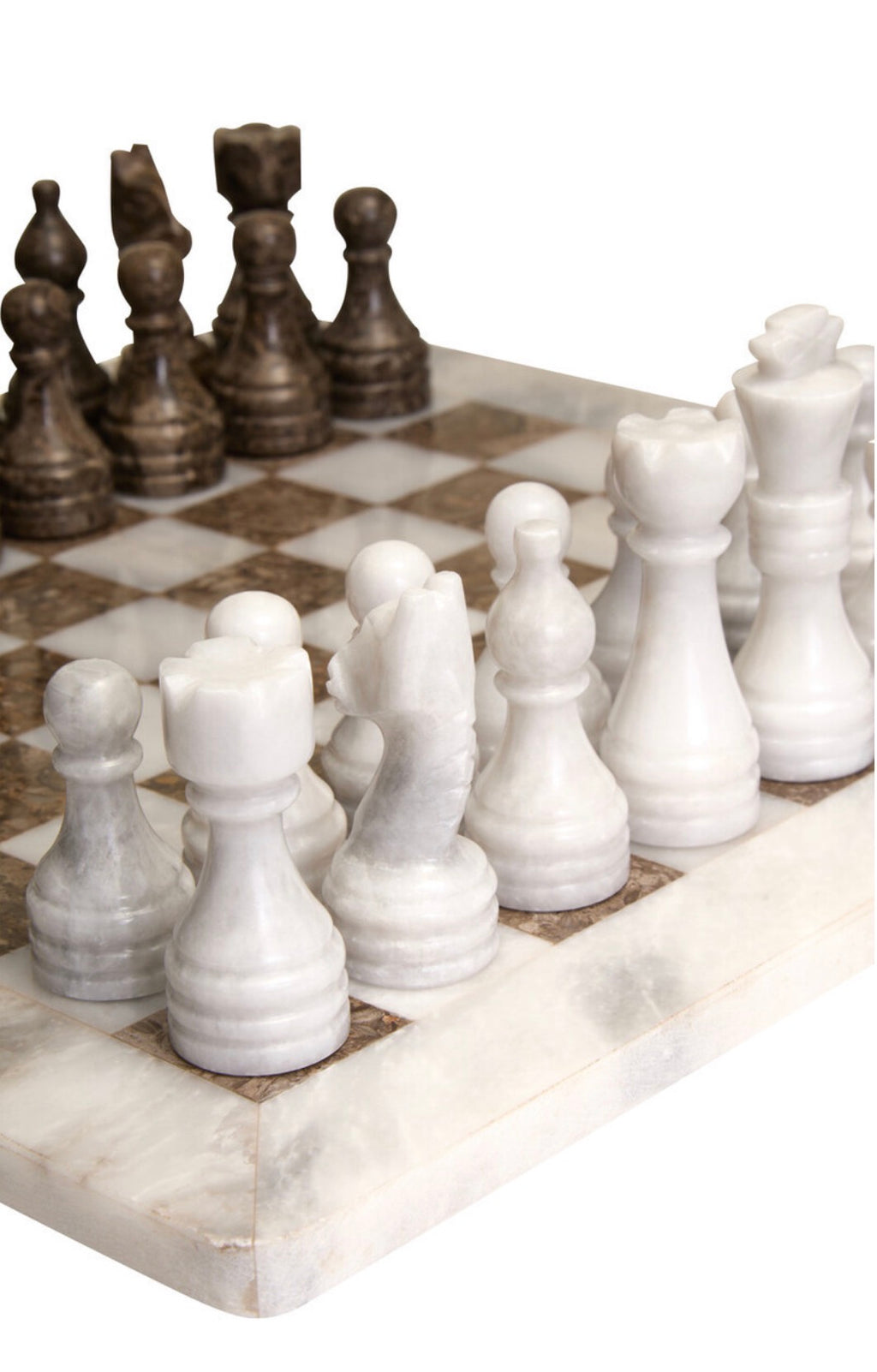 Flos Carved White and Grey Small Marble Chess Set