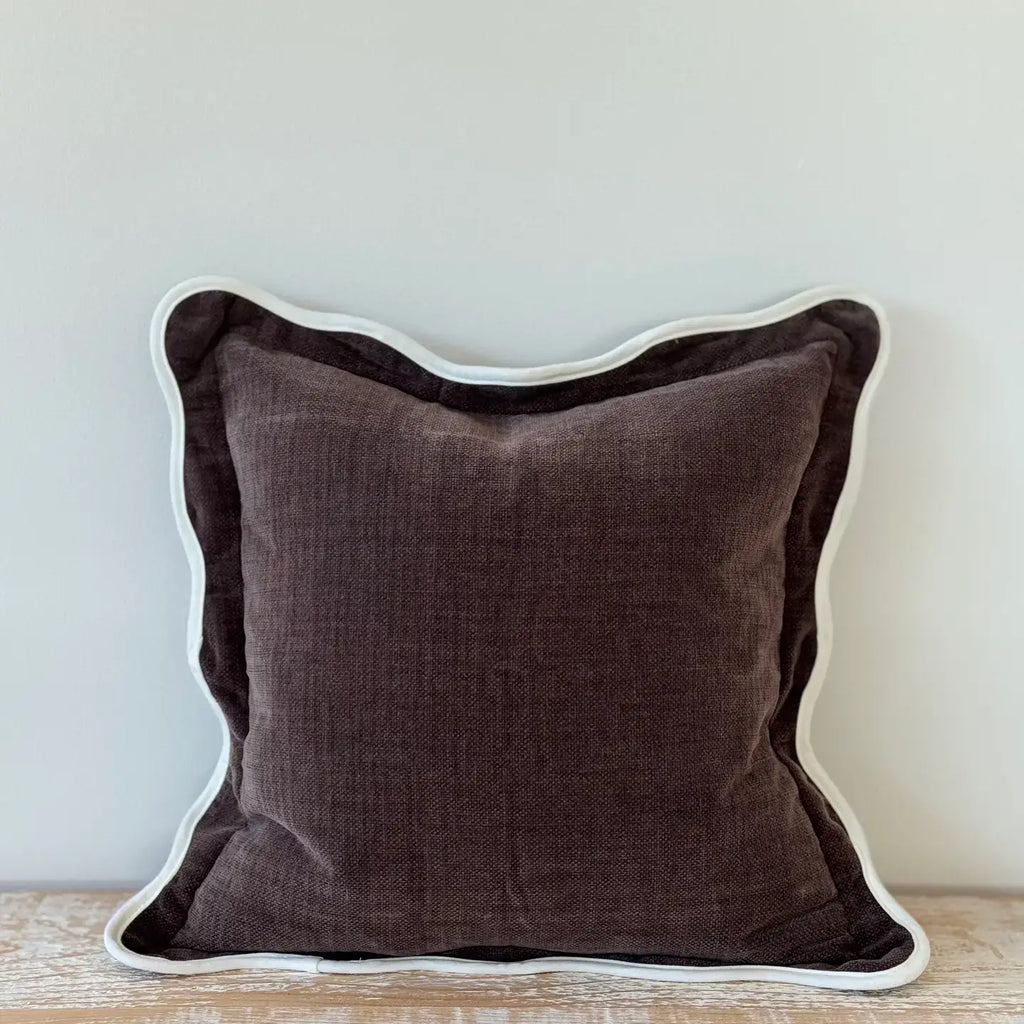 Chloe Dark Brown Scalloped Edge Cushion Cover 65x65 + 100% Feather Insert