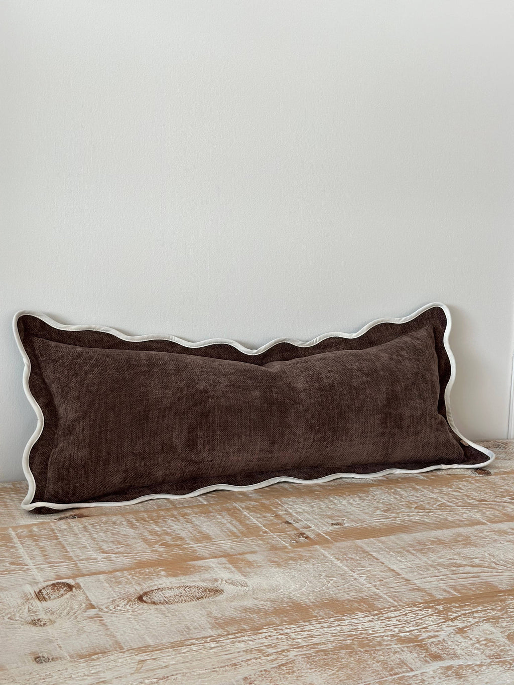 Chloe Dark Brown Scalloped Edge Bolster Cushion Cover 80x30