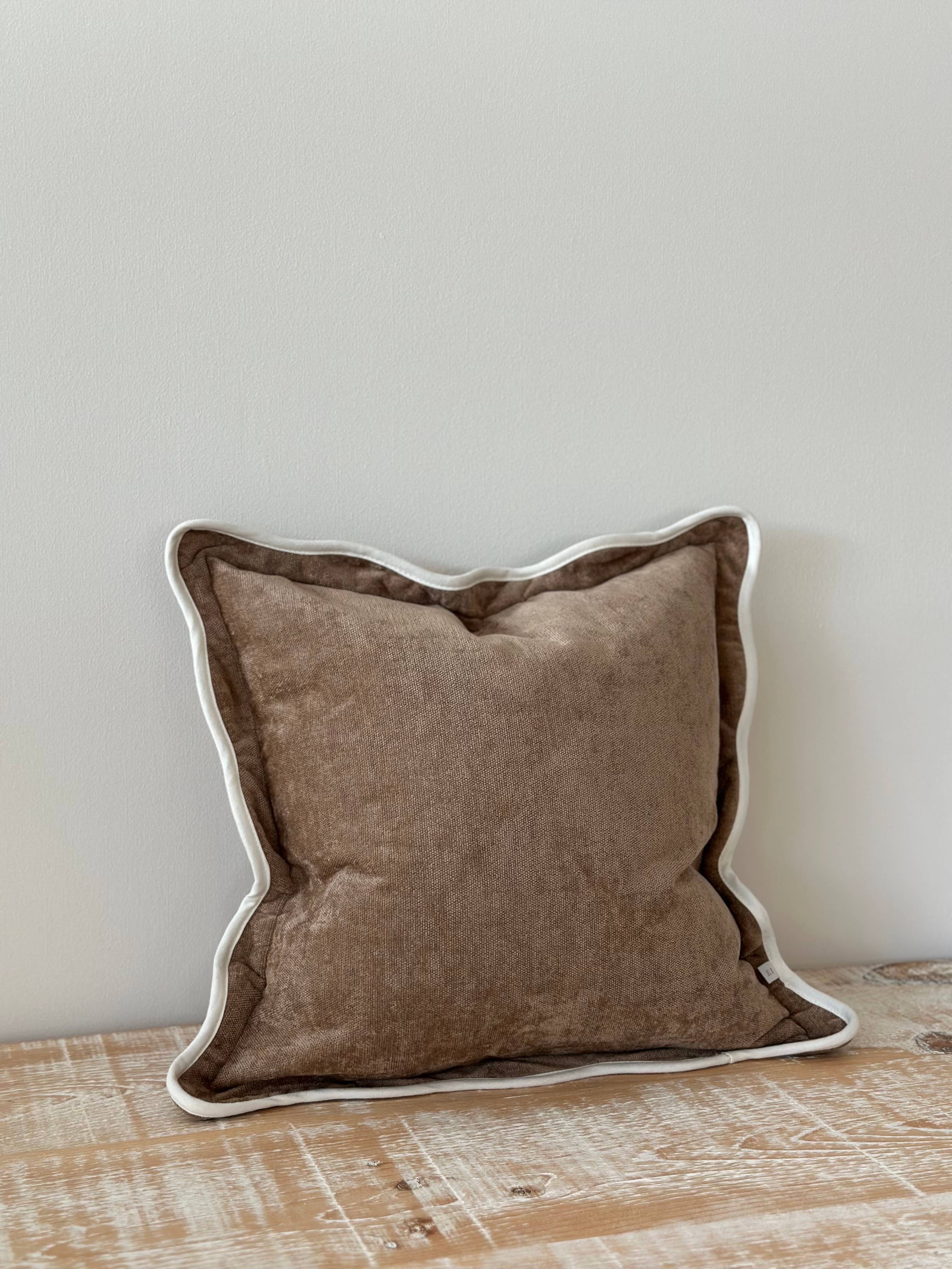 Chloe Coffee Scalloped Edge Cushion 45x45 + 100% Feather Insert