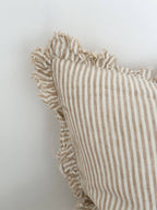 Hallie Ruffle Linen Cushion Cover – Light Brown Stripe + 100% Feather Insert