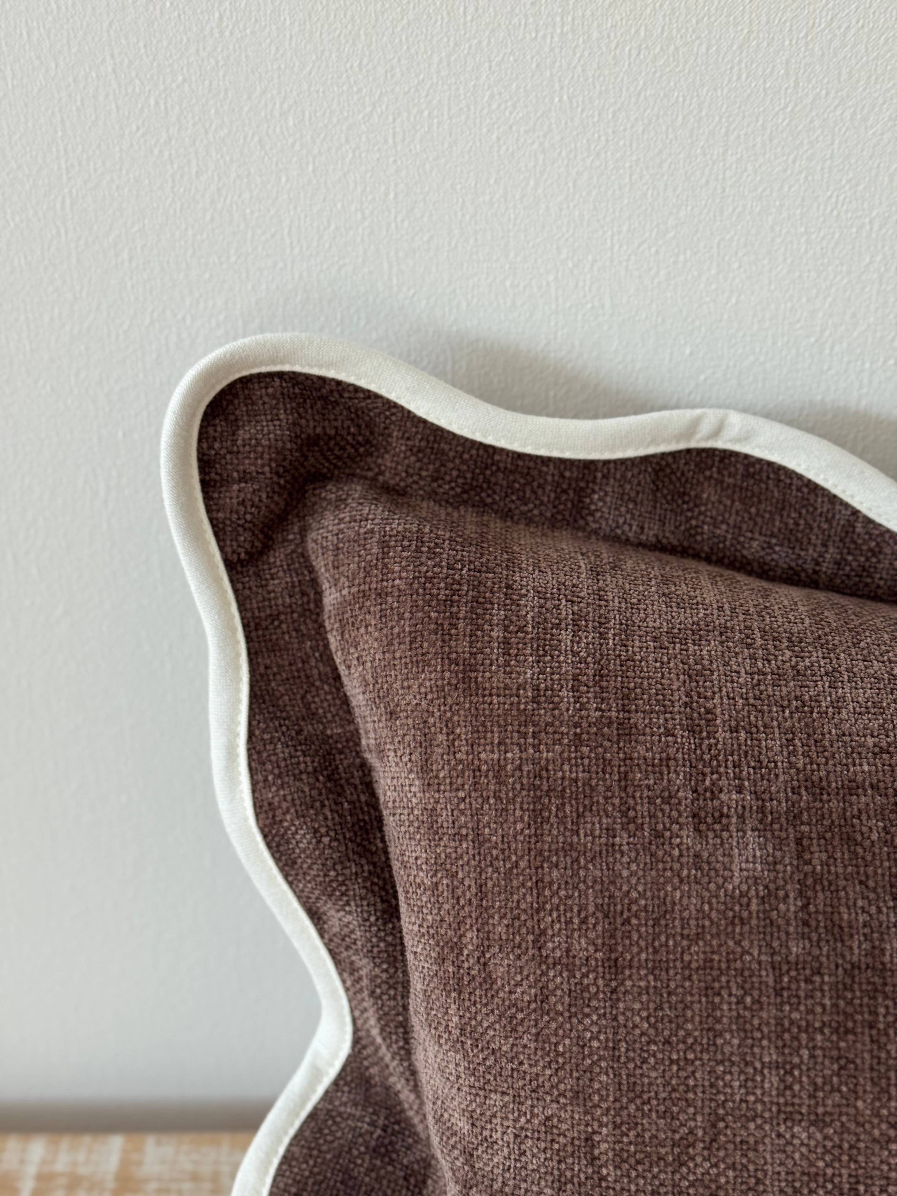 Chloe Dark Brown Scalloped Edge Cushion Cover 50x30 + 100% Feather Insert