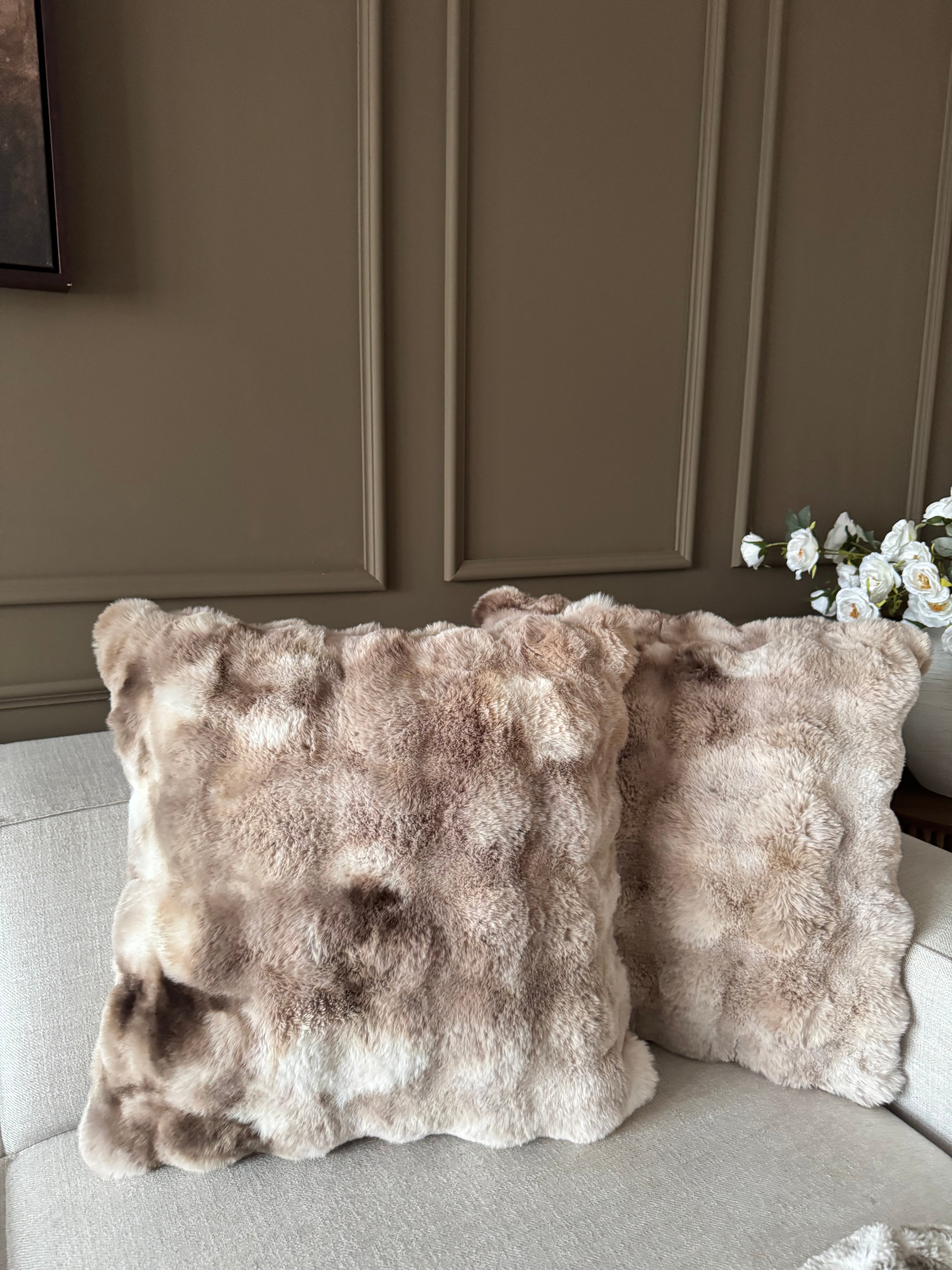 Malini Bermondsey Textured Faux Fur Cushion 50x50cm - Natural + 100% Feather Insert