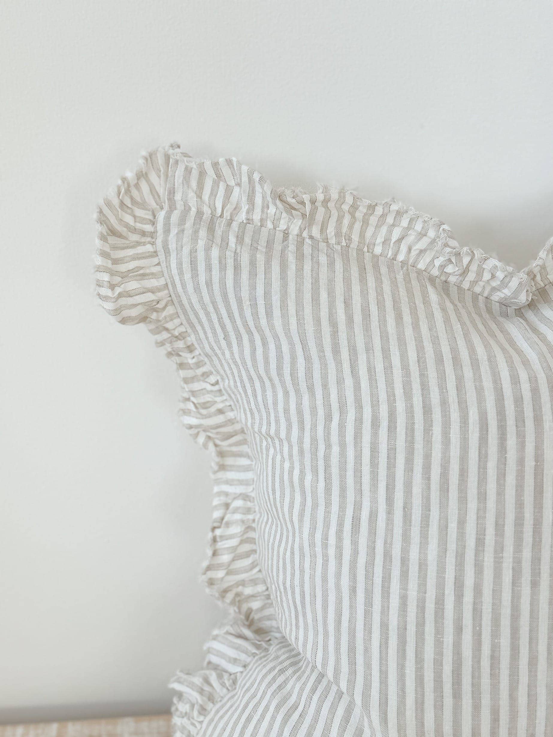 Hallie Natural Stripe Ruffle Edge Cushion Cover 65x65cm + 100% Feather Insert