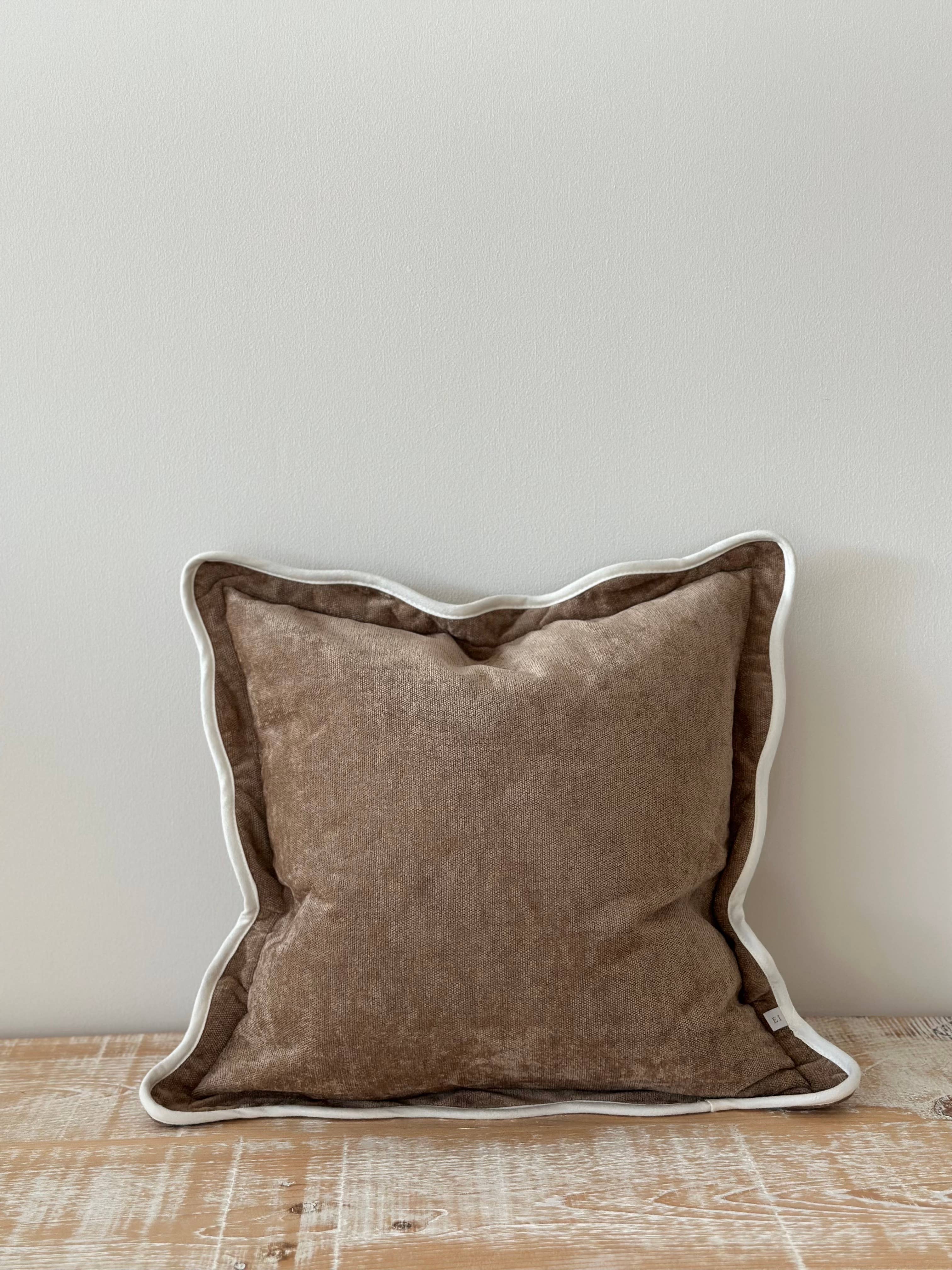 Chloe Coffee Scalloped Edge Cushion 45x45 + 100% Feather Insert
