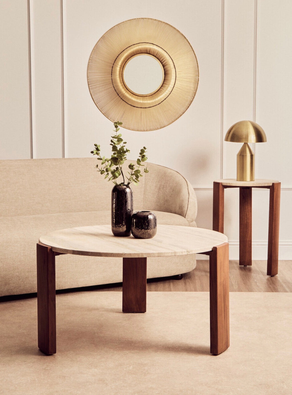 Palermo Round Travertine Top Small Coffee Table