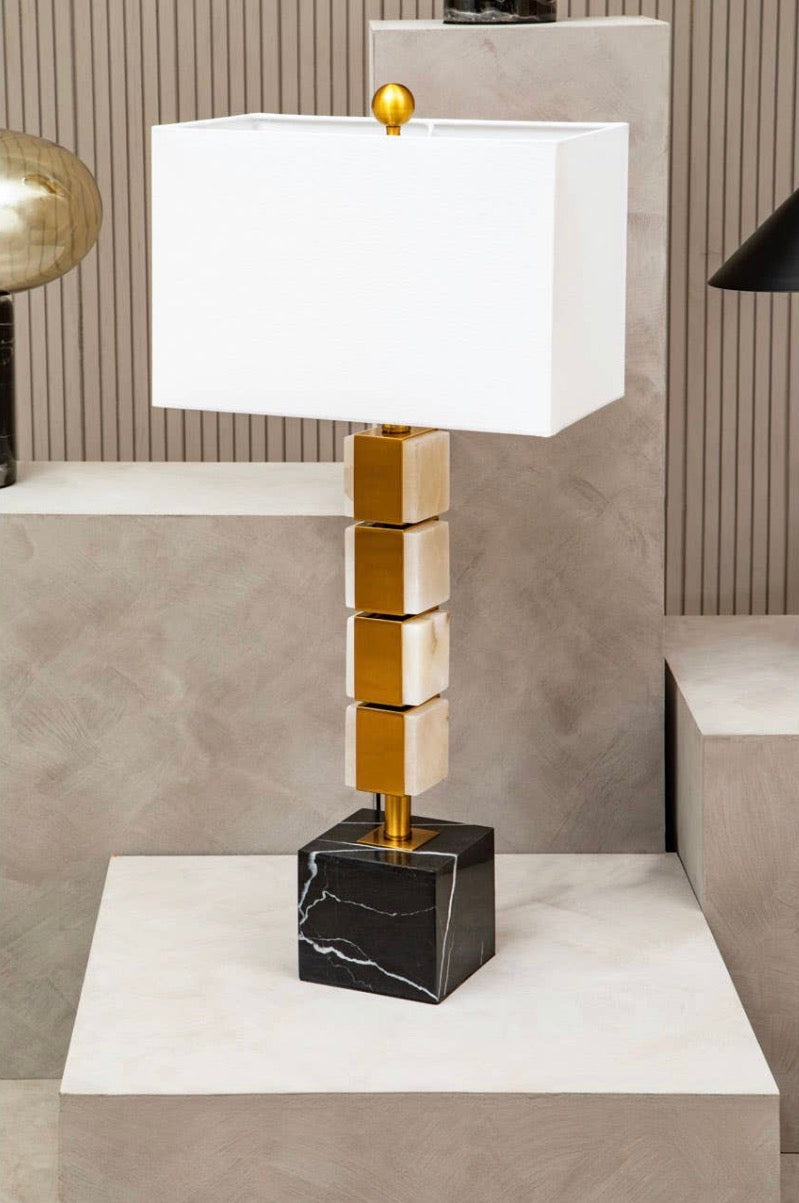 Marmo White Fabric Shade Marble Table Lamp