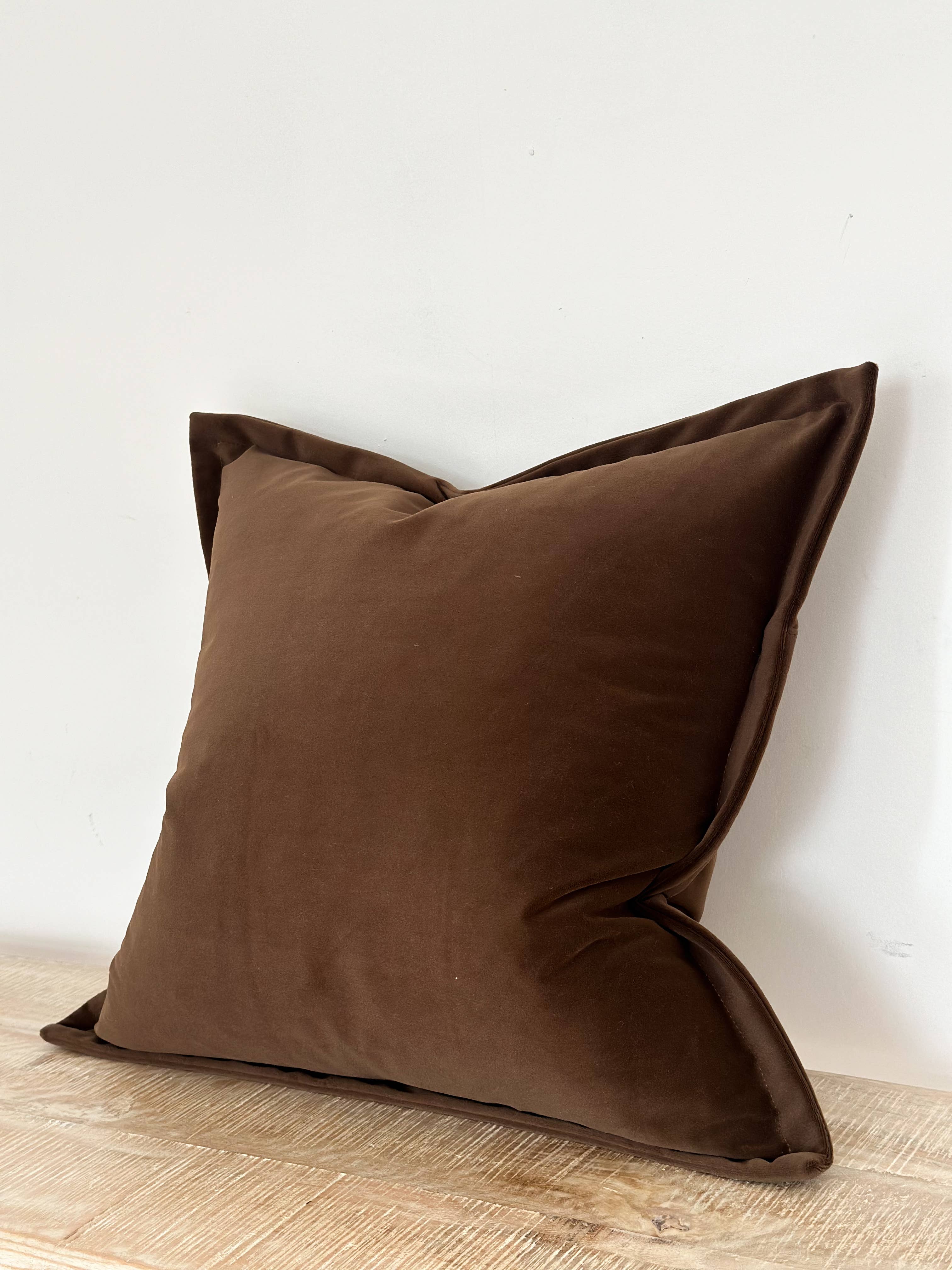 Emma Velvet Cushion Cover  45 x 45 - Dark Brown + 100% Feather Insert
