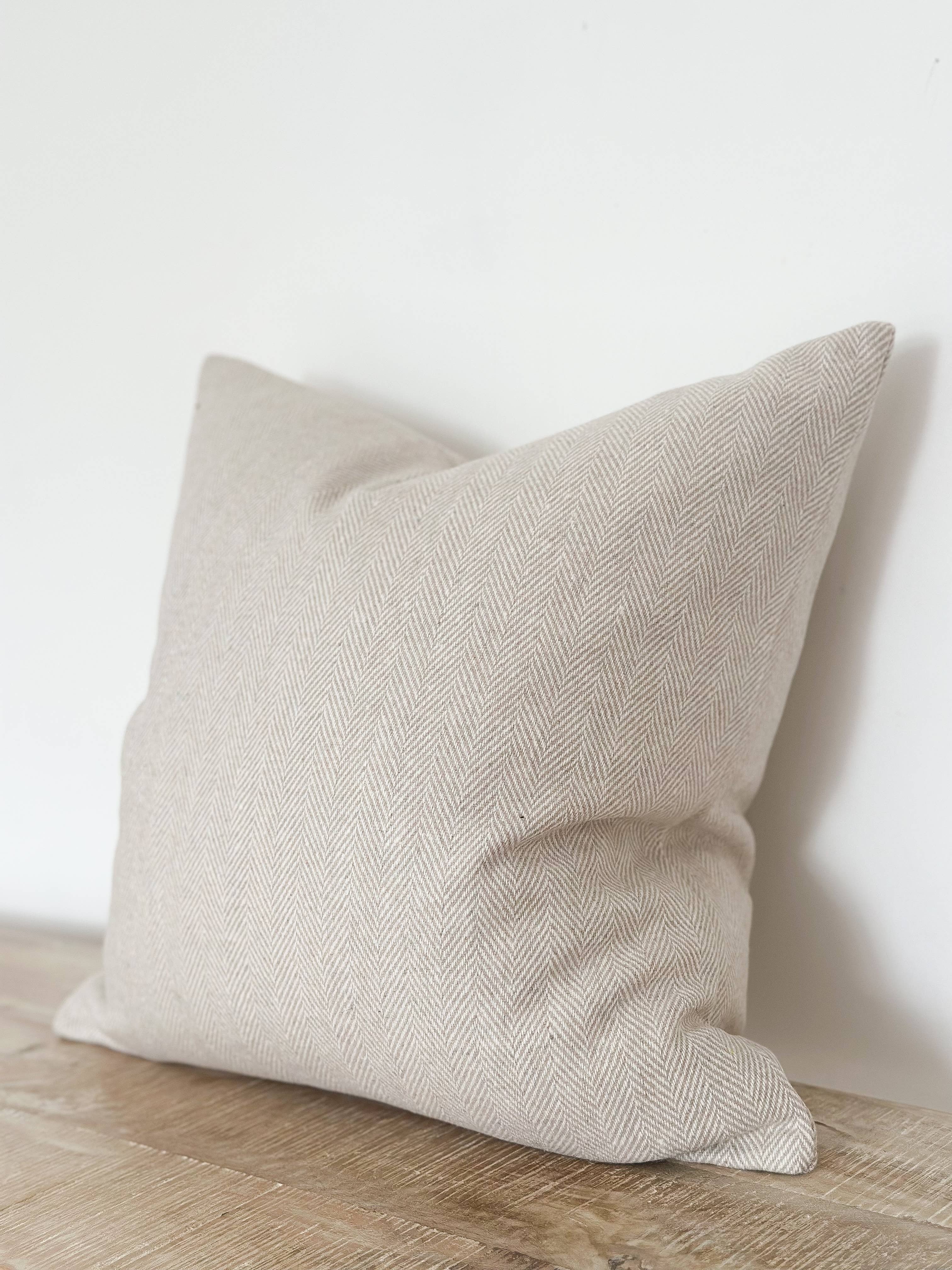 Tia Wool Cushion Cover - Cream Herringbone + 100% Feather Insert