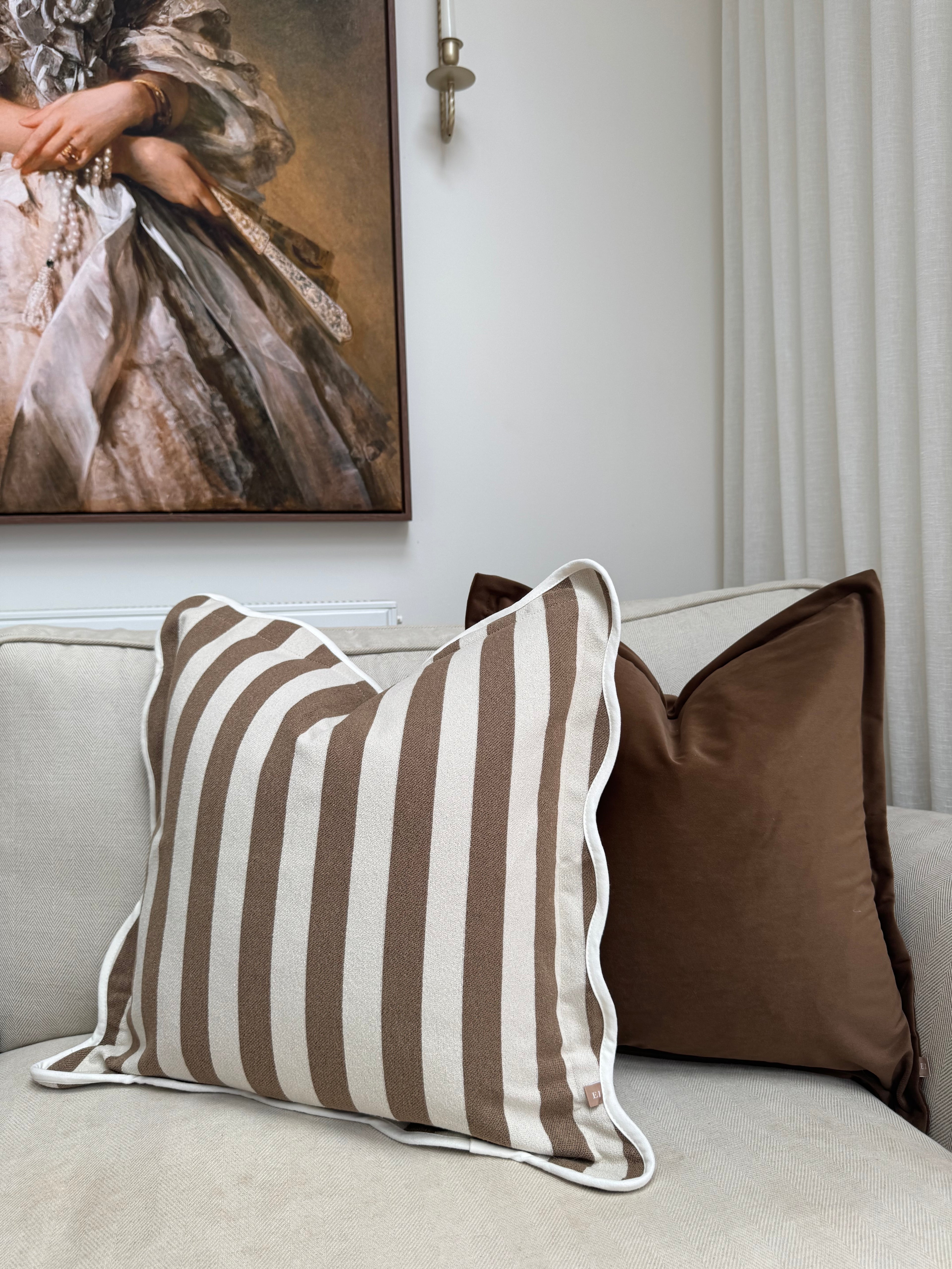 Emma Velvet Cushion Cover  45 x 45 - Dark Brown + 100% Feather Insert