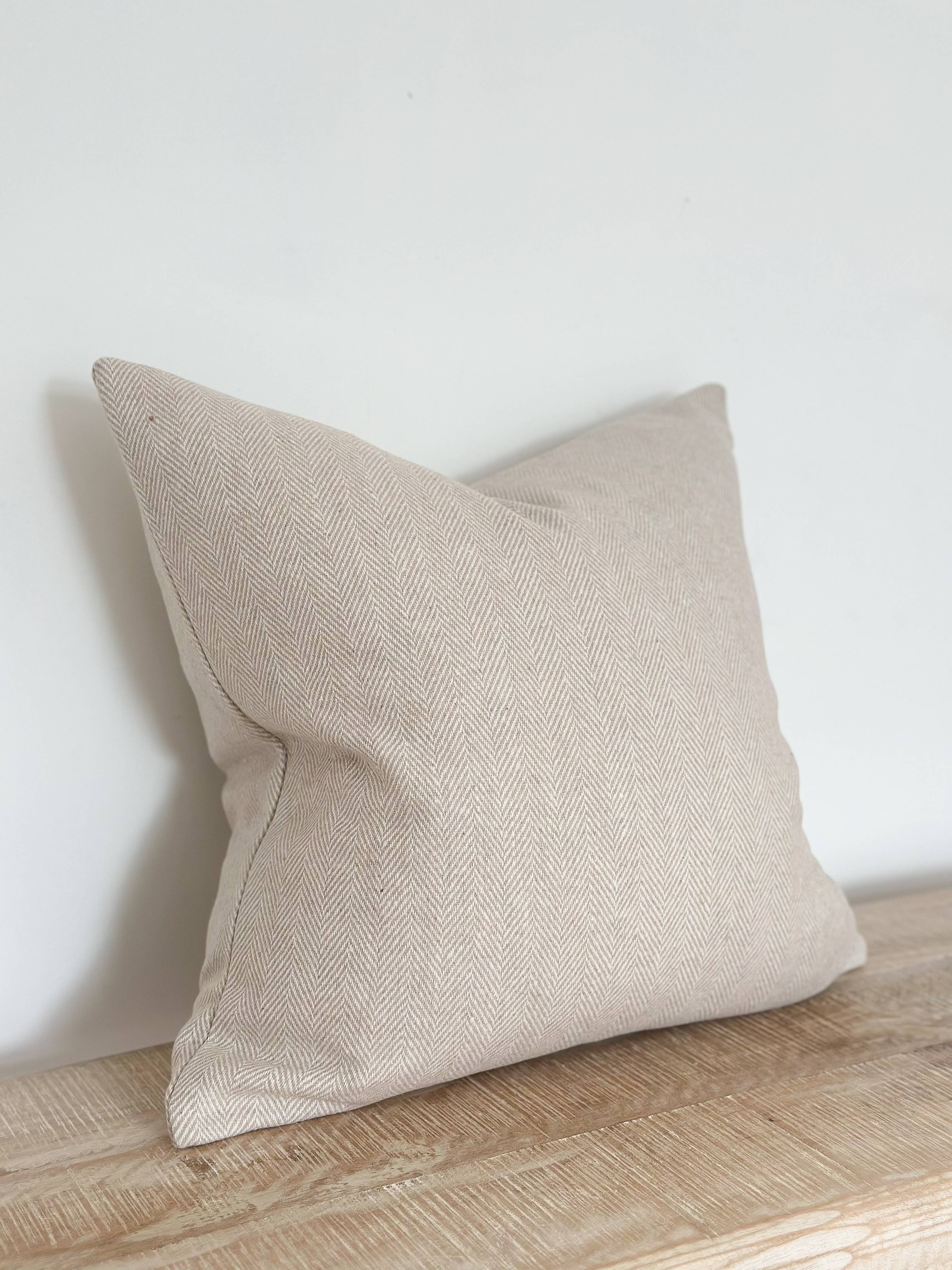 Tia Wool Cushion Cover - Cream Herringbone + 100% Feather Insert