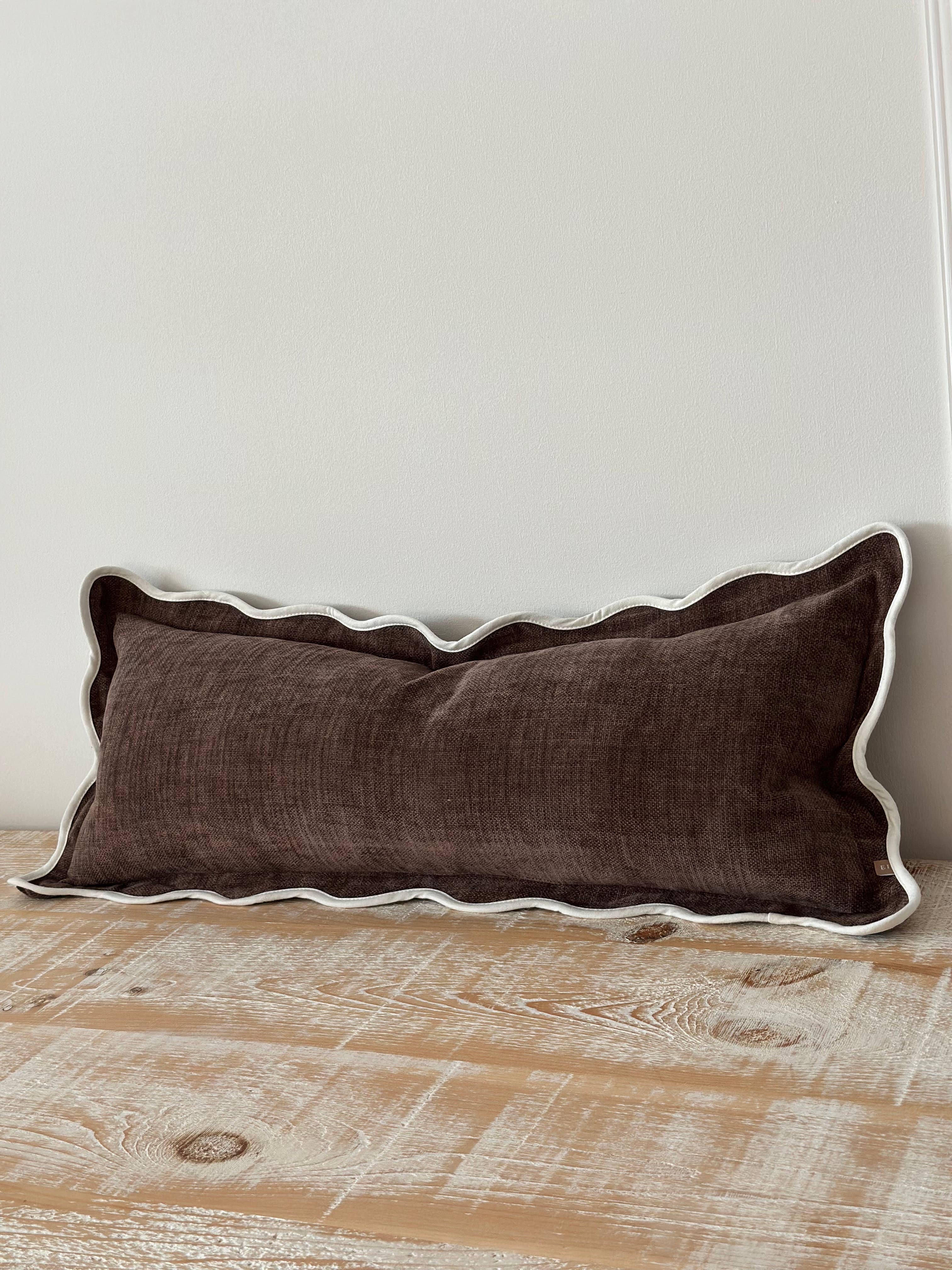 Chloe Dark Brown Scalloped Edge Bolster Cushion Cover 80x30