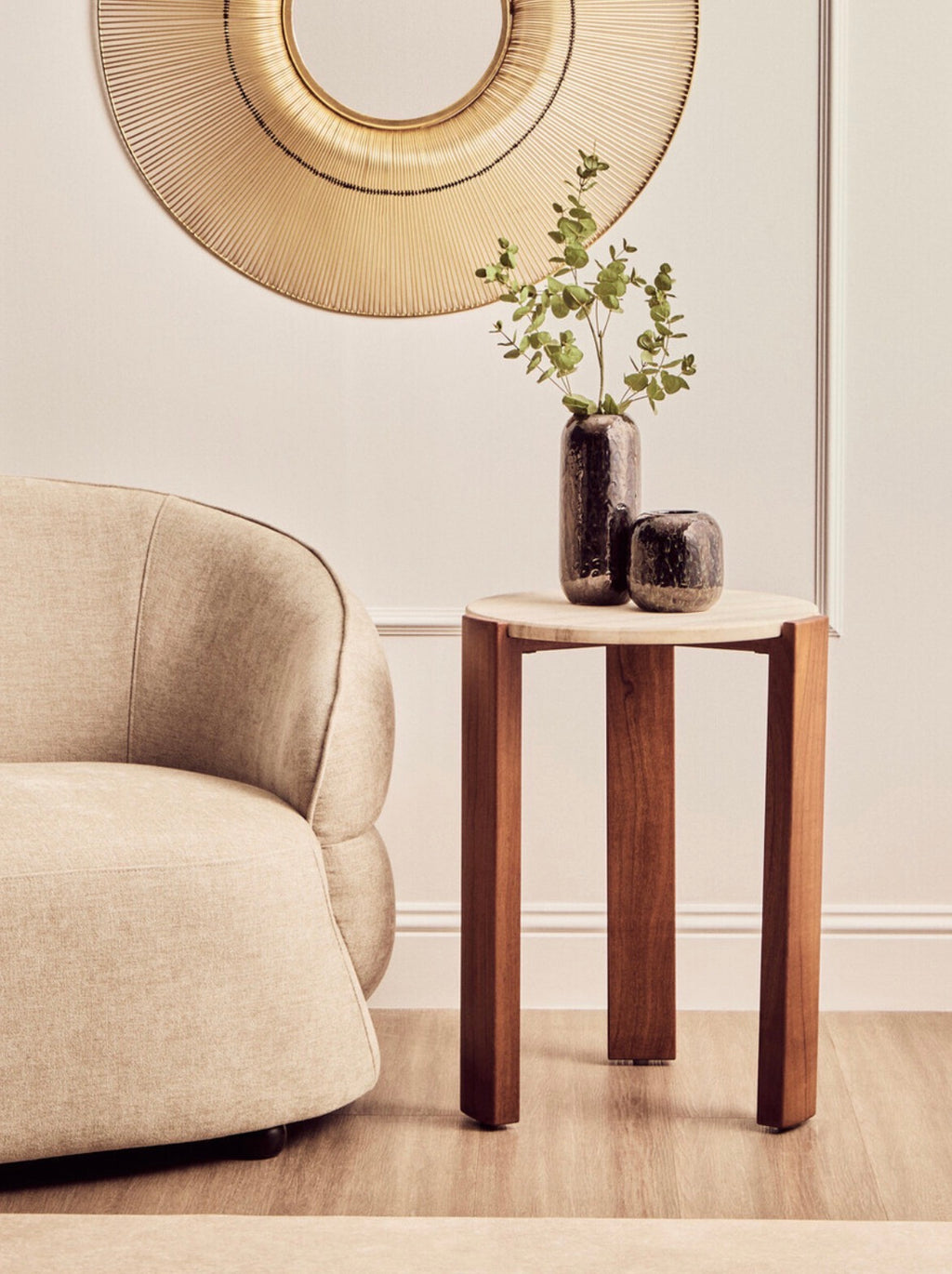 Palermo Travertine Top Round Side Table