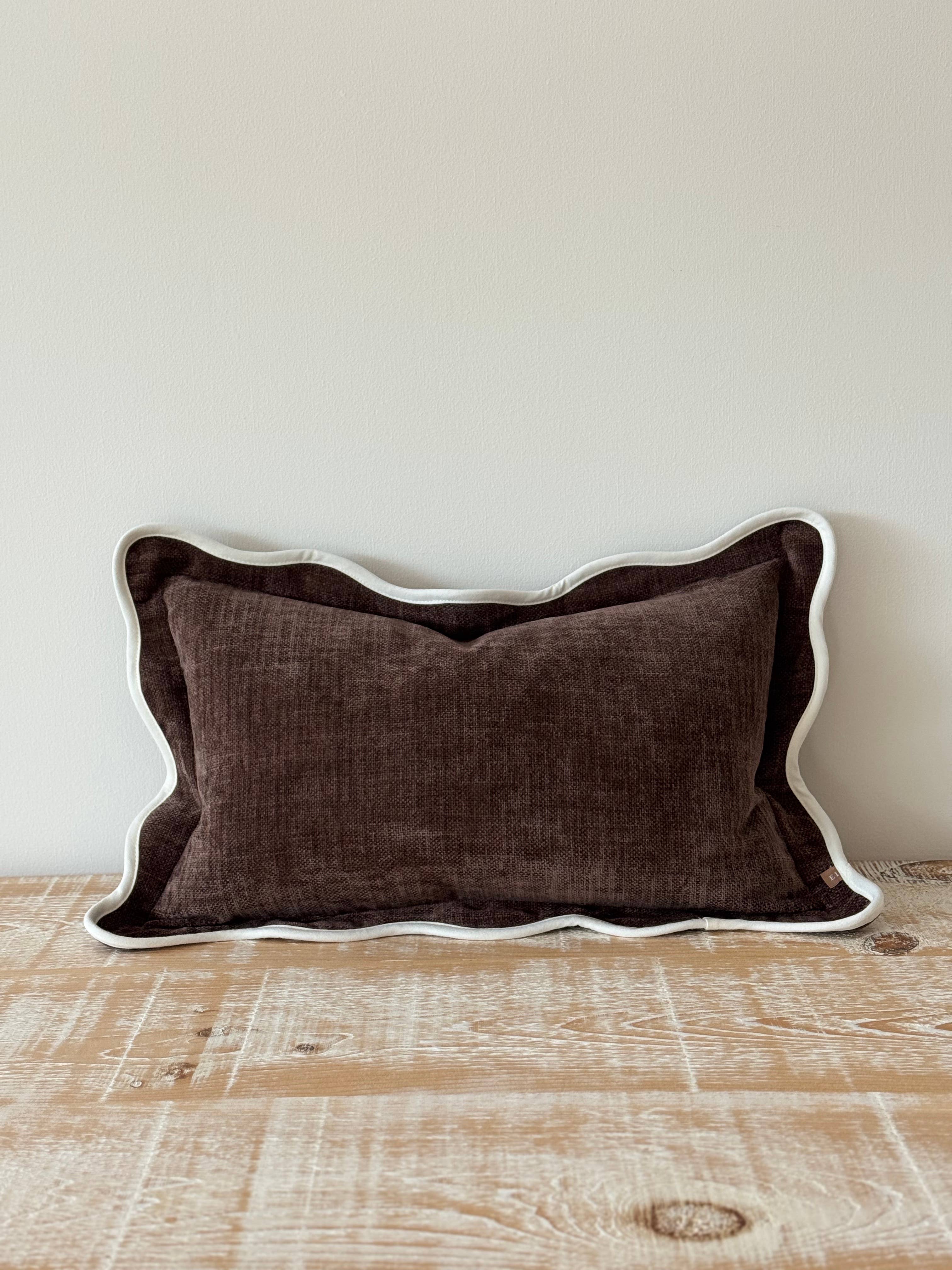 Chloe Dark Brown Scalloped Edge Cushion Cover 50x30 + 100% Feather Insert