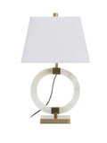 Elora Circular Marble Table Lamp with Ivory Shade