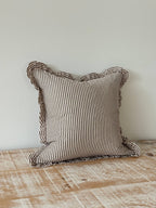 Darcy Ruffle Cotton Cushion Cover 65x65 - Dark Brown Stripe + 100% Feather Insert