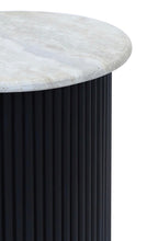 Walton Travertine Top Side Table with Black Acacia Wood Base