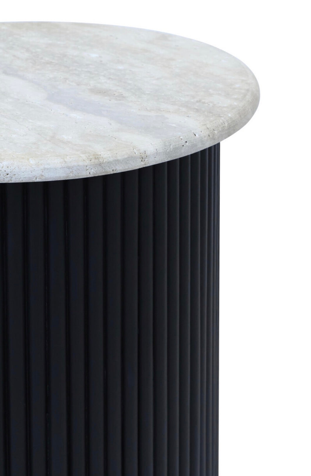 Walton Travertine Top Side Table with Black Acacia Wood Base