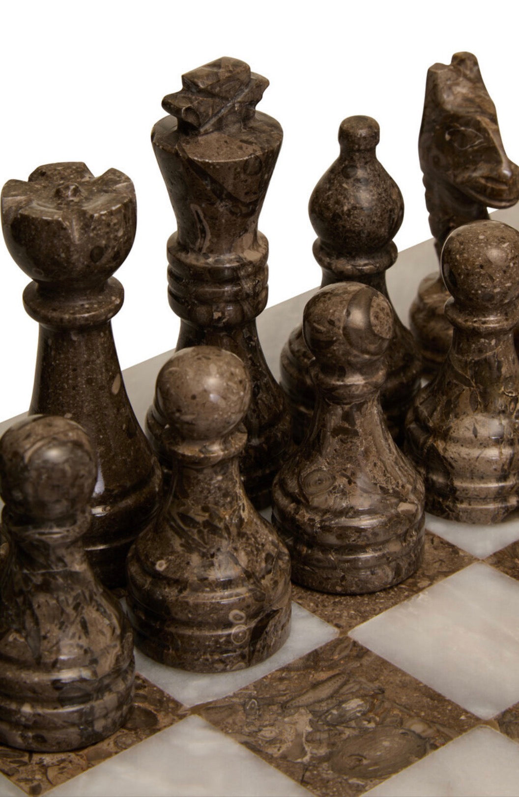 Flos Carved White and Grey Small Marble Chess Set