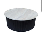 Walton Travertine Top Coffee Table with Black Acacia Wood Base