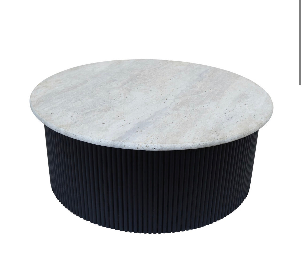 Walton Travertine Top Coffee Table with Black Acacia Wood Base