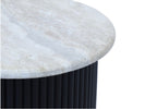 Walton Travertine Top Side Table with Black Acacia Wood Base