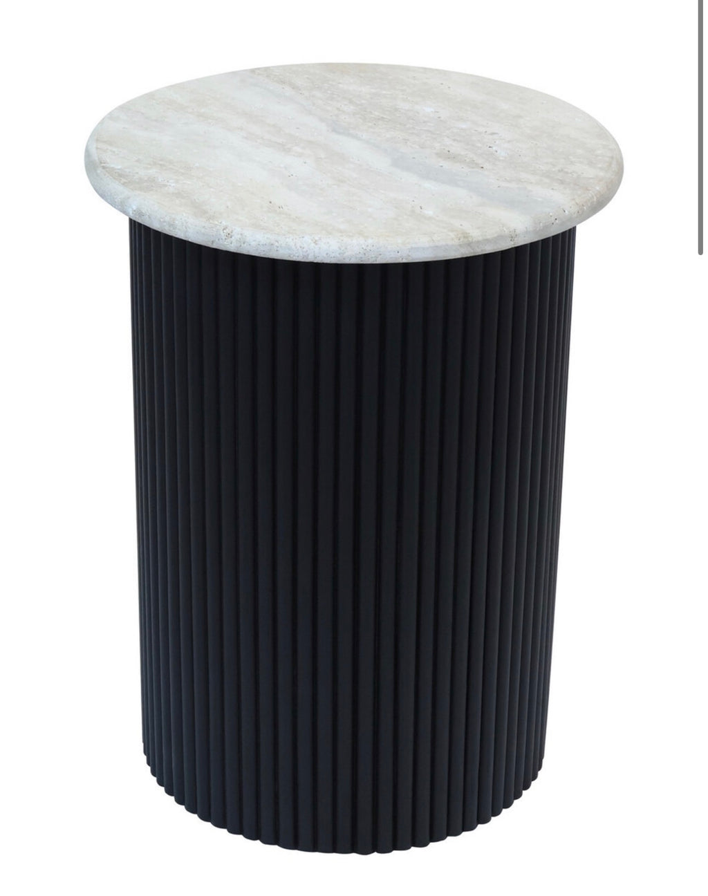 Walton Travertine Top Side Table with Black Acacia Wood Base