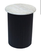 Walton Travertine Top Side Table with Black Acacia Wood Base