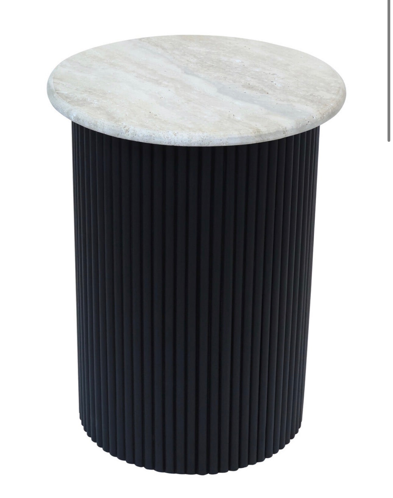 Walton Travertine Top Side Table with Black Acacia Wood Base