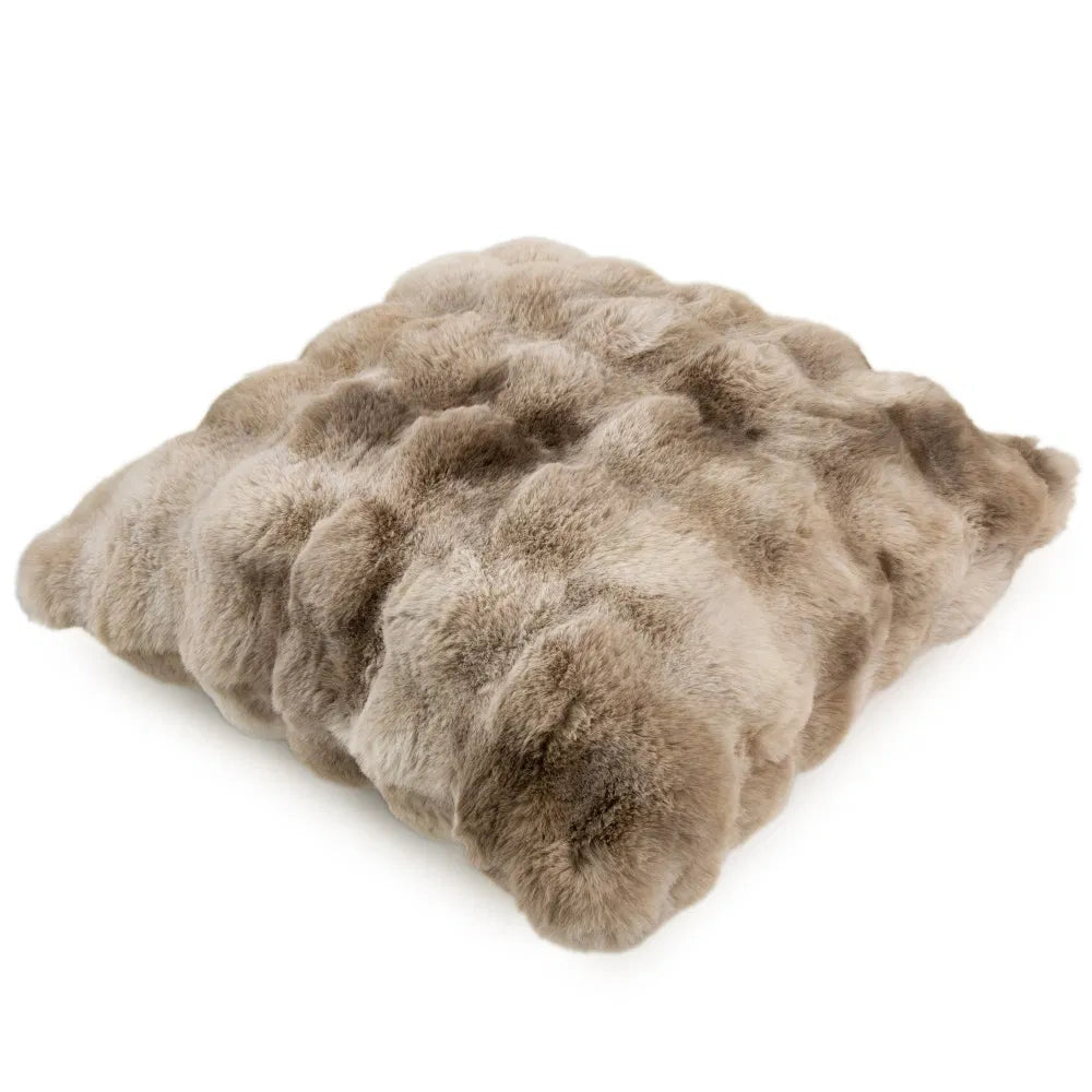 Malini Bermondsey Textured Faux Fur Cushion 50x50cm - Natural + 100% Feather Insert