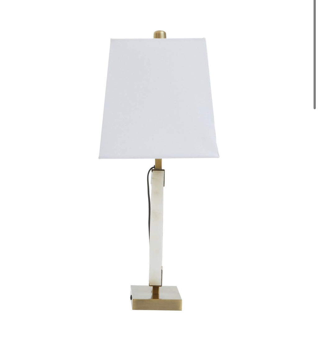 Elora Circular Marble Table Lamp with Ivory Shade