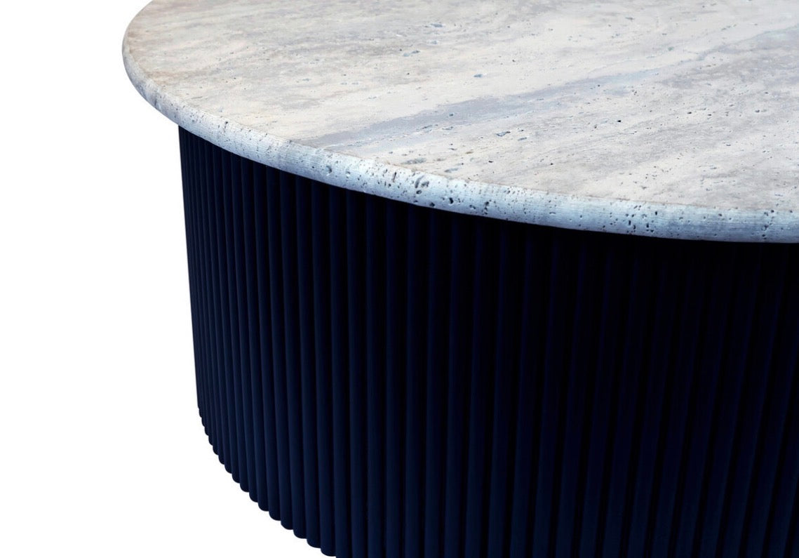 Walton Travertine Top Coffee Table with Black Acacia Wood Base