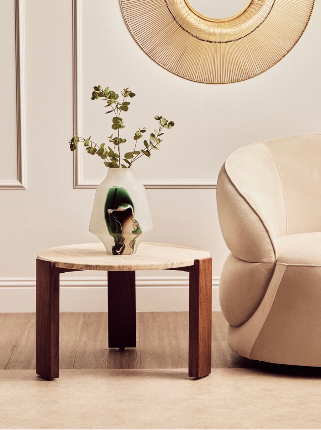Palermo Round Travertine Top Small Coffee Table