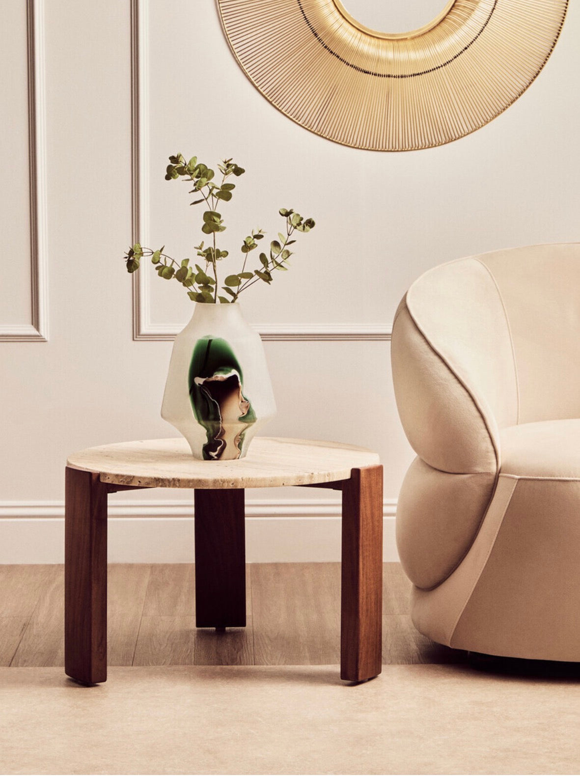Palermo Round Travertine Top Small Coffee Table