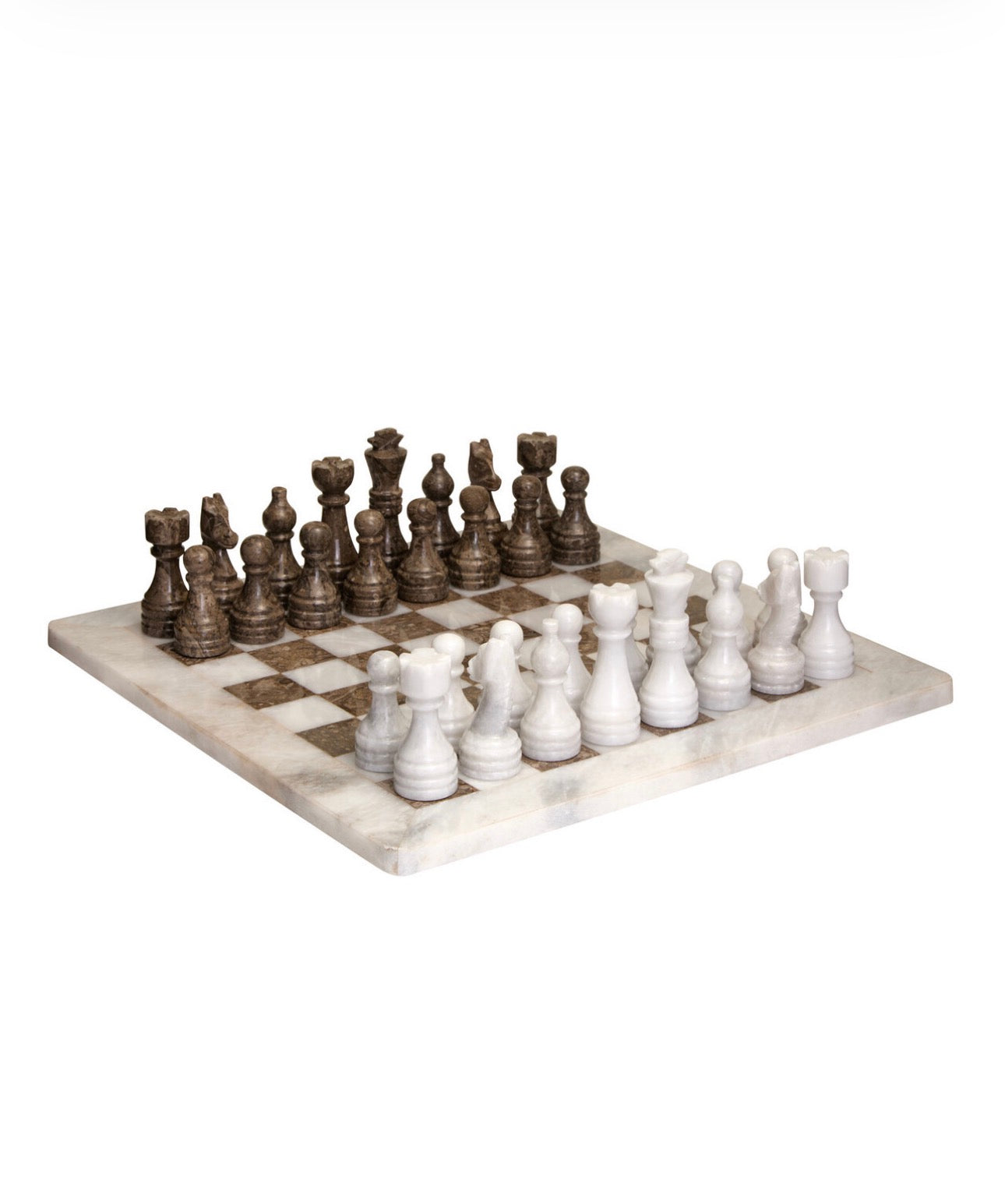 Flos Carved White and Grey Small Marble Chess Set