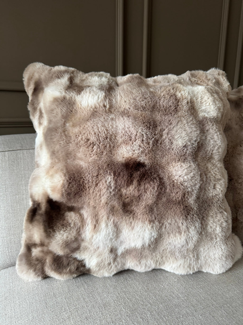 Malini Bermondsey Textured Faux Fur Cushion 50x50cm - Natural + 100% Feather Insert