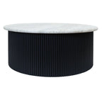 Walton Travertine Top Coffee Table with Black Acacia Wood Base