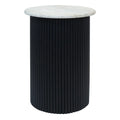 Walton Travertine Top Side Table with Black Acacia Wood Base