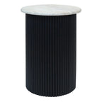 Walton Travertine Top Side Table with Black Acacia Wood Base