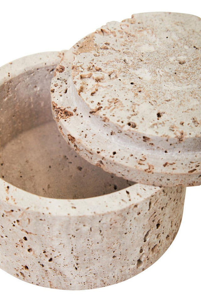 Tibor Travertine Round Trinket Box