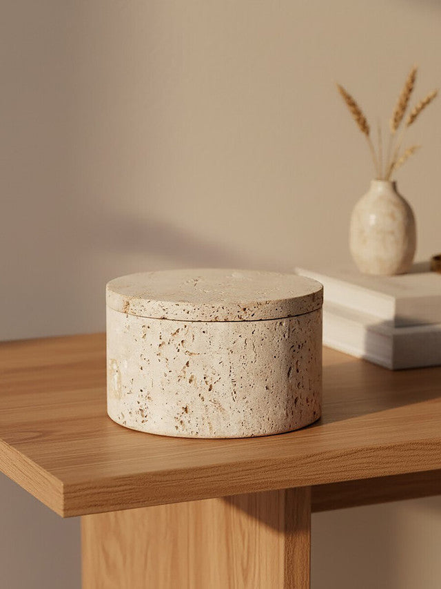 Tibor Travertine Round Trinket Box