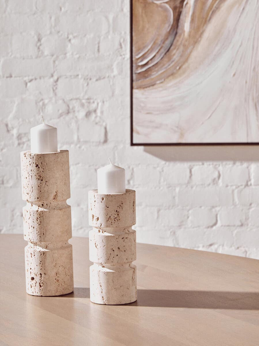 Tibor Travertine Small Candle Holder