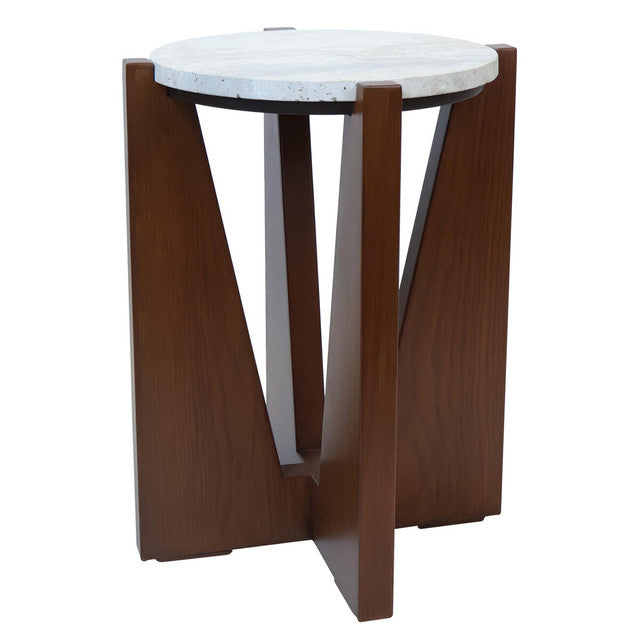 Willow Travertine Top Table With Acacia Wood Frame