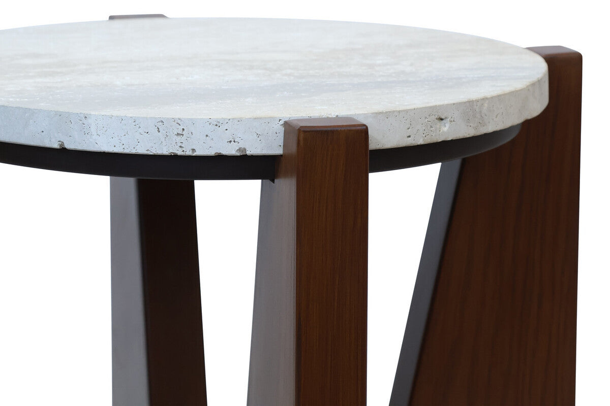 Willow Travertine Top Table With Acacia Wood Frame