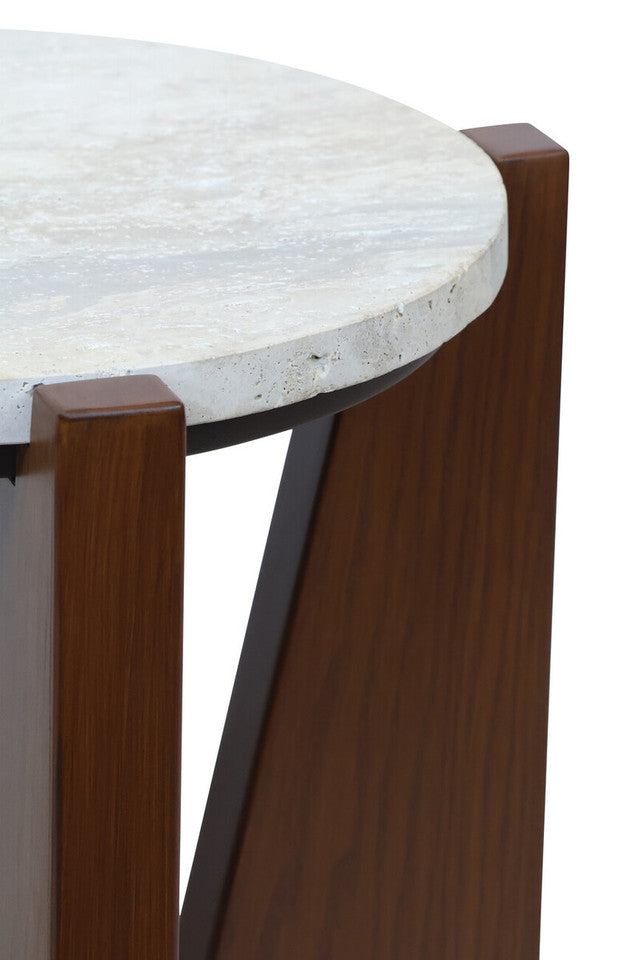 Willow Travertine Top Table With Acacia Wood Frame
