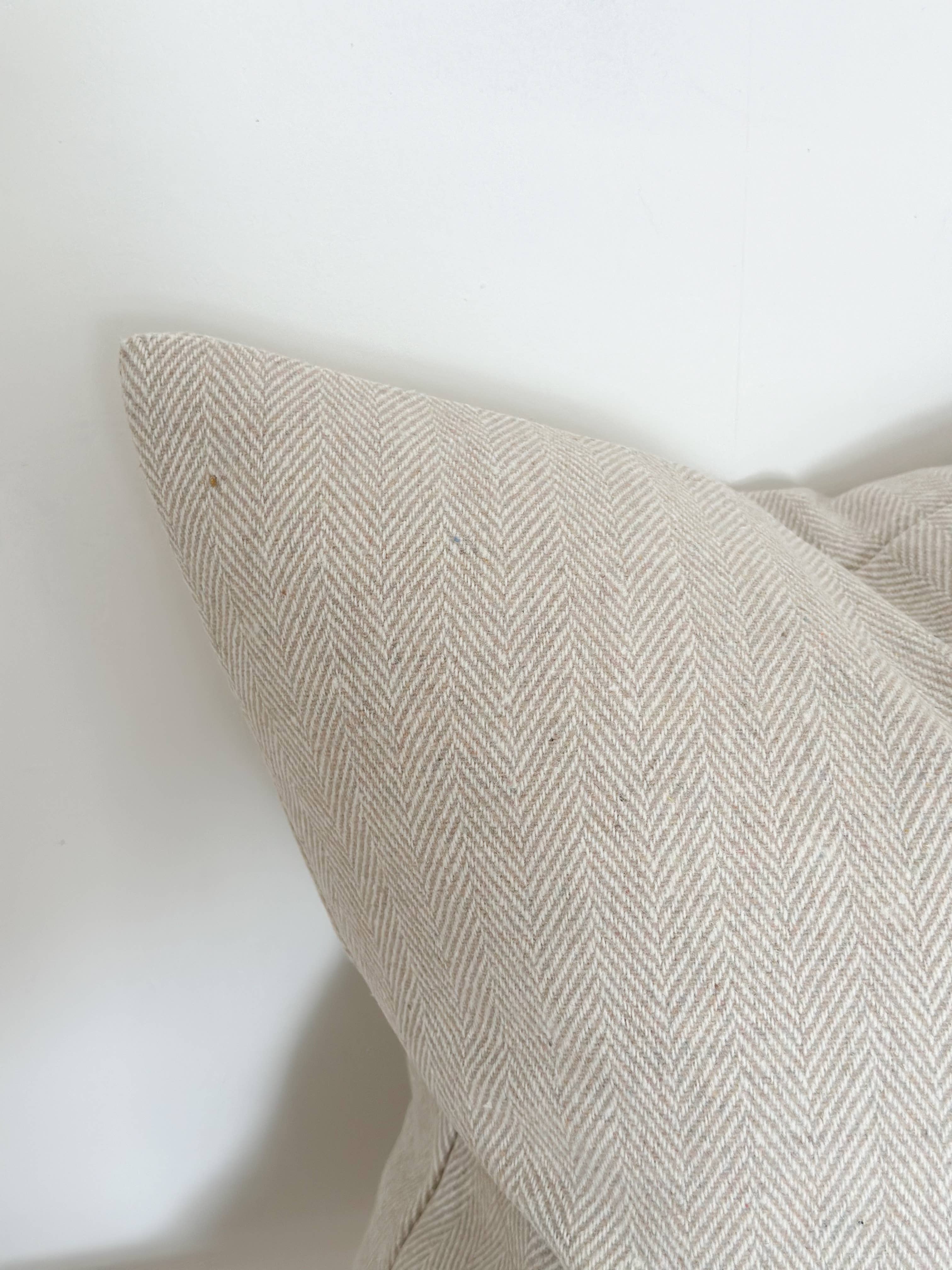 Tia Wool Cushion Cover - Cream Herringbone + 100% Feather Insert
