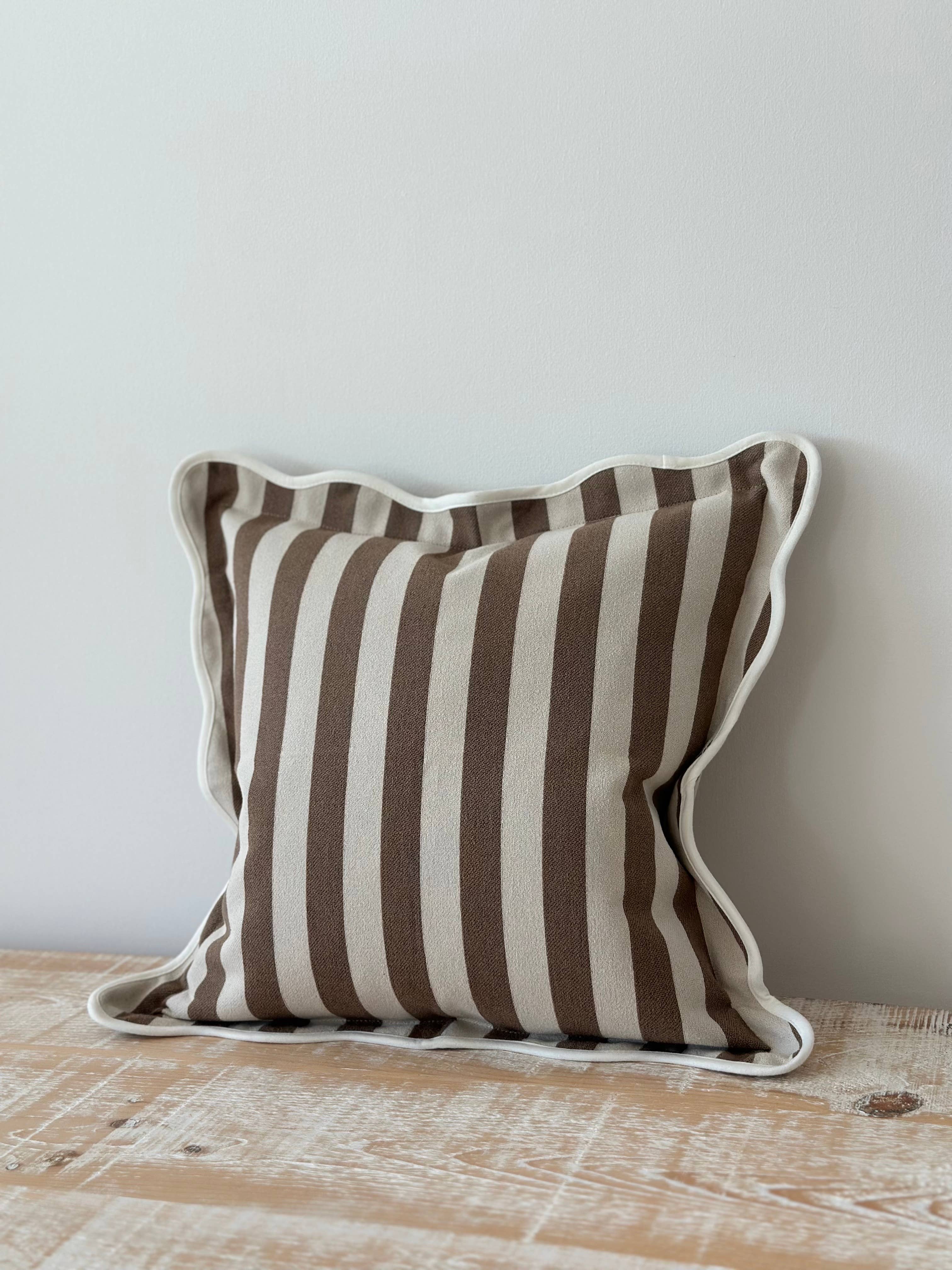Chloe Brown Stripe Scalloped Edge Cushion Cover + 100% Feather Insert