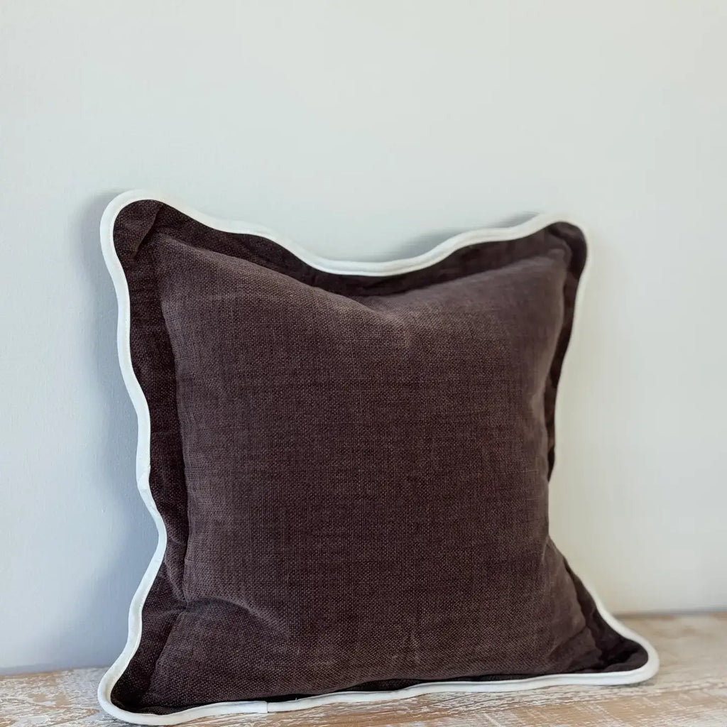 Chloe Dark Brown Scalloped Edge Cushion Cover 65x65 + 100% Feather Insert